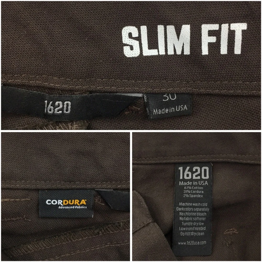 1620 Workwear Mens Slim Fit Cordura Canvas Work Pants Brown Size 30 Made in USA